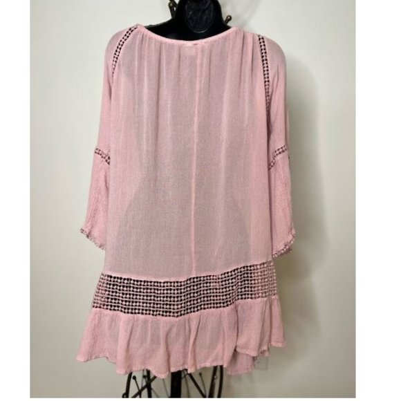 Indian Tropical Fashion Womens Tie-Neck Midi Dress Lace Trim Size S Pink - Picture 3 of 4